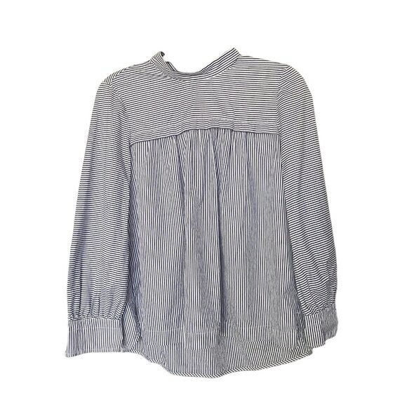 TORY BURCH 100% Cotton Poplin Blue and White Striped Long Sleeves Blouse Sz S - Picture 2 of 6